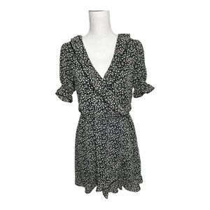 DIVIDED Black Flower Print faux Wrap Dress. Size Medium